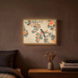 Vogel - Tak - Bloemen - Oranje Light Box met batterij (Wandlamp) middel -sfeer4
