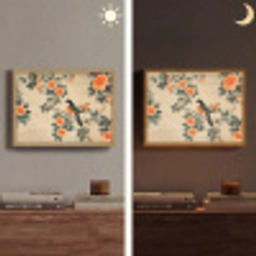 Vogel - Tak - Bloemen - Oranje Light Box met batterij (Wandlamp) middel -sfeer3