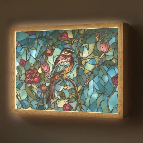 Vogel - Tak - Rozen - Mozaïek Light Box met batterij (Wandlamp) middel -z3d_website