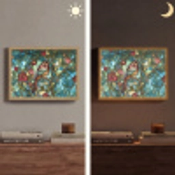 Vogel - Tak - Rozen - Mozaïek Light Box met batterij (Wandlamp) middel -sfeer3