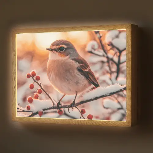 Vogel - Tak - Winter - Dieren - Sneeuw Light Box met batterij (Wandlamp) middel -z3d_website