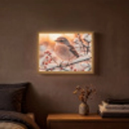 Vogel - Tak - Winter - Dieren - Sneeuw Light Box met batterij (Wandlamp) middel -sfeer4