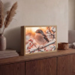 Vogel - Tak - Winter - Dieren - Sneeuw Light Box met batterij (Wandlamp) middel -sfeer2