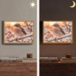 Vogel - Tak - Winter - Dieren - Sneeuw Light Box met batterij (Wandlamp) middel -sfeer3