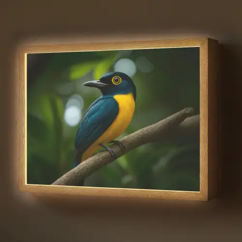 Vogel - Tak - Geel - Bladeren Light Box met batterij (Wandlamp) middel -z3d_website