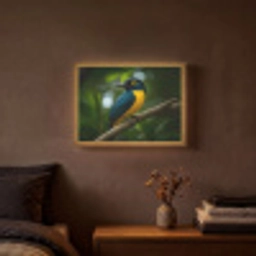 Vogel - Tak - Geel - Bladeren Light Box met batterij (Wandlamp) middel -sfeer4