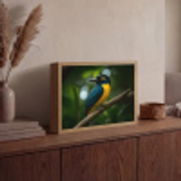Vogel - Tak - Geel - Bladeren Light Box met batterij (Wandlamp) middel -sfeer2