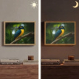 Vogel - Tak - Geel - Bladeren Light Box met batterij (Wandlamp) middel -sfeer3