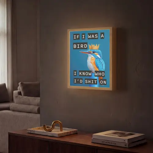 Vogel - Decoratie - Ijsvogel - Blauw Light Box met batterij (Wandlamp) middel -sfeer1