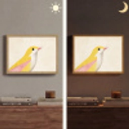 Vogel - Minimalistisch - Geel Light Box met batterij (Wandlamp) middel -sfeer3