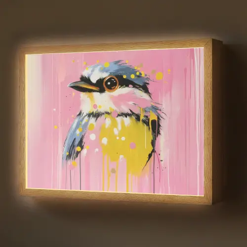 Vogel - Roze - Geel - Blauw Light Box met batterij (Wandlamp) middel -z3d_website