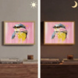 Vogel - Roze - Geel - Blauw Light Box met batterij (Wandlamp) middel -sfeer3
