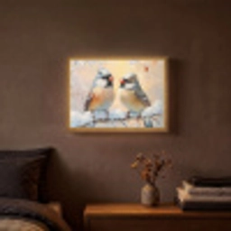 Vogels - Tak - Winter - Sneeuw Light Box met batterij (Wandlamp) middel -sfeer4