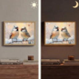 Vogels - Tak - Winter - Sneeuw Light Box met batterij (Wandlamp) middel -sfeer3