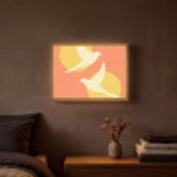 Vogels - Cirkels - Geel Light Box met batterij (Wandlamp) middel -sfeer4