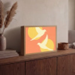 Vogels - Cirkels - Geel Light Box met batterij (Wandlamp) middel -sfeer2