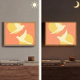 Vogels - Cirkels - Geel Light Box met batterij (Wandlamp) middel -sfeer3
