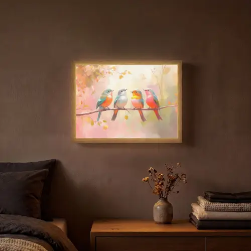 Vogels - Kleurrijk - Tak Light Box met batterij (Wandlamp) middel -sfeer4