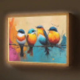 Vogels - Kleurrijk - Tak - Abstract Light Box met batterij (Wandlamp) middel -z3d_website