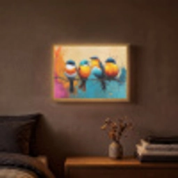 Vogels - Kleurrijk - Tak - Abstract Light Box met batterij (Wandlamp) middel -sfeer4