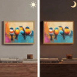 Vogels - Kleurrijk - Tak - Abstract Light Box met batterij (Wandlamp) middel -sfeer3