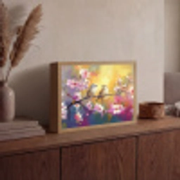 Vogels - Bloemen - Roze Light Box met batterij (Wandlamp) middel -sfeer2