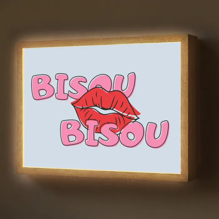 Bisou - Blauw - Roze - Lippen Light Box met batterij (Wandlamp) middel -z3d_website