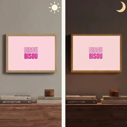 Bisou - Roze - Minimalistisch Light Box met batterij (Wandlamp) middel -sfeer3