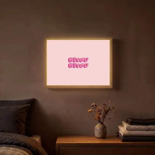 Bisou - Roze - Schaduw Light Box met batterij (Wandlamp) middel -sfeer4