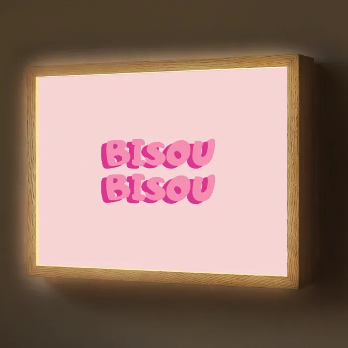 Bisou - Roze - Dikke letters Light Box met batterij (Wandlamp) middel -z3d_website