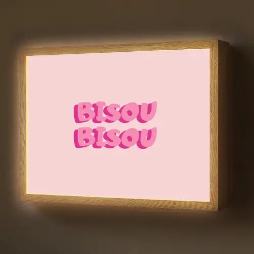 Bisou - Roze - Dikke letters Light Box met batterij (Wandlamp) middel -z3d_website