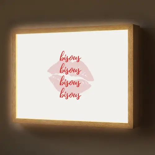Bisous - Lip - Wit - Rood Light Box met batterij (Wandlamp) middel -z3d_website