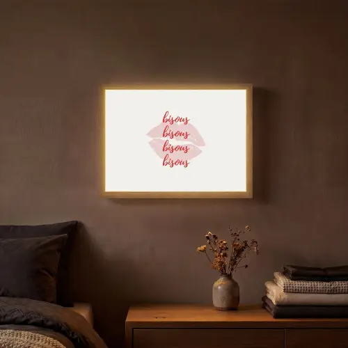Bisous - Lip - Wit - Rood Light Box met batterij (Wandlamp) middel -sfeer4