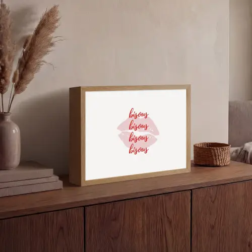 Bisous - Lip - Wit - Rood Light Box met batterij (Wandlamp) middel -sfeer2