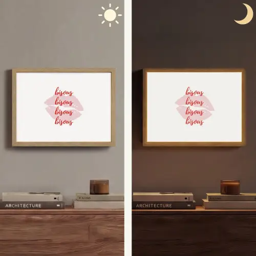 Bisous - Lip - Wit - Rood Light Box met batterij (Wandlamp) middel -sfeer3