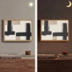 Zwart - Abstract - Japandi Light Box met batterij (Wandlamp) middel -sfeer3