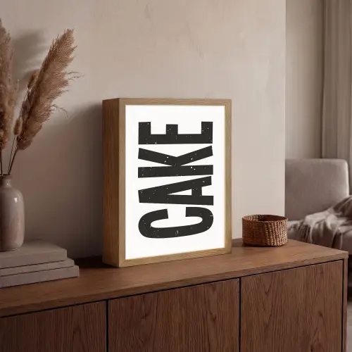 Zwart - Cake - Eten - Decoratie Light Box met batterij (Wandlamp) middel -sfeer2