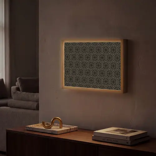 Zwart - Goud - Bloemenkern Light Box met batterij (Wandlamp) middel 907 -sfeer1
