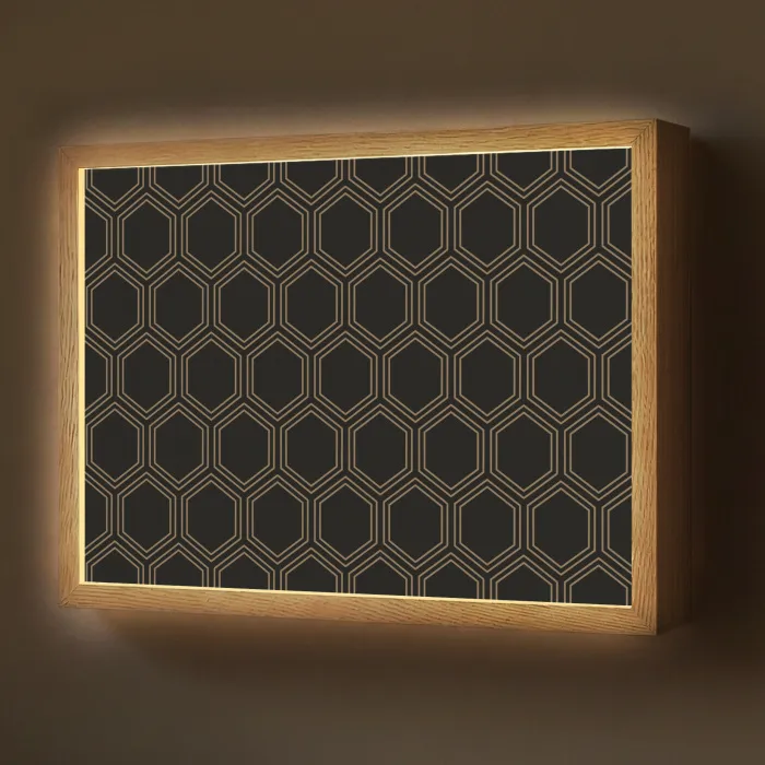 Zwart - Goud - Zeshoek Light Box met batterij (Wandlamp) middel 907 -z3d_website