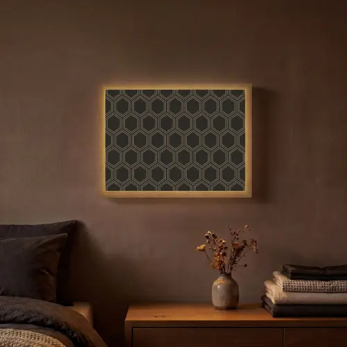 Zwart - Goud - Zeshoek Light Box met batterij (Wandlamp) middel 907 -sfeer4