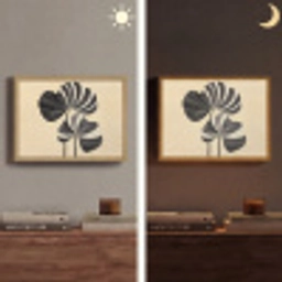 Zwart - Bladeren - Strepen - Minimalistisch Light Box met batterij (Wandlamp) middel -sfeer3