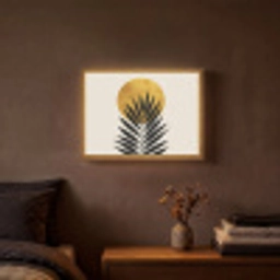 Zwart palmblad - Gouden cirkel - Beige achtergrond Light Box met batterij (Wandlamp) middel -sfeer4