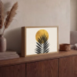 Zwart palmblad - Gouden cirkel - Beige achtergrond Light Box met batterij (Wandlamp) middel -sfeer2