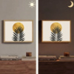 Zwart palmblad - Gouden cirkel - Beige achtergrond Light Box met batterij (Wandlamp) middel -sfeer3