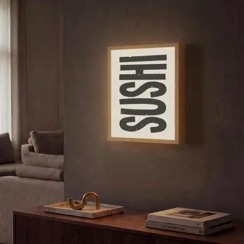 Zwart - Sushi - Japandi - Vintage Light Box met batterij (Wandlamp) middel -sfeer1