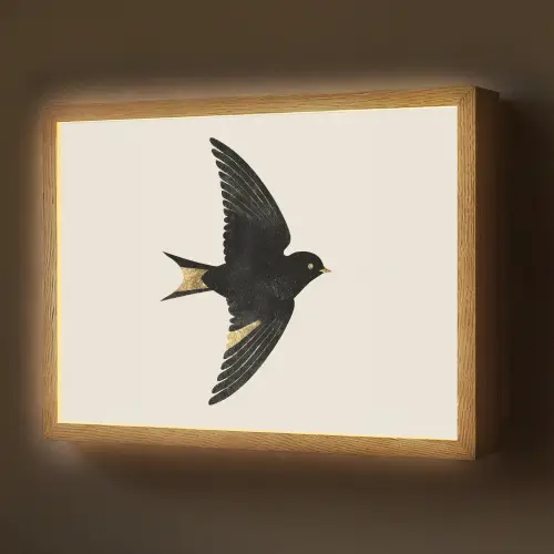 Zwarte zwaluw - Gouden accenten - Lichte achtergrond Light Box met batterij (Wandlamp) middel -z3d_website