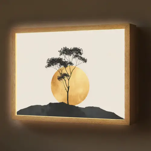 Zwarte boom - Gouden cirkel - Heuvel Light Box met batterij (Wandlamp) middel -z3d_website