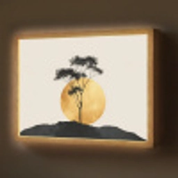 Zwarte boom - Gouden cirkel - Heuvel Light Box met batterij (Wandlamp) middel -z3d_website