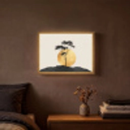 Zwarte boom - Gouden cirkel - Heuvel Light Box met batterij (Wandlamp) middel -sfeer4