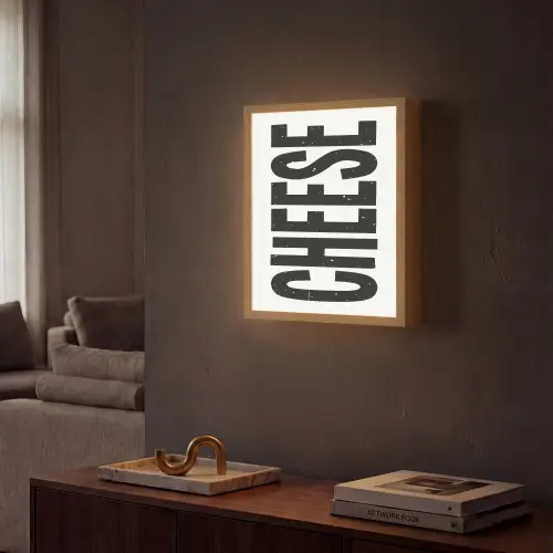 Zwart - Vintage - Cheese - Japandi Light Box met batterij (Wandlamp) middel -sfeer1